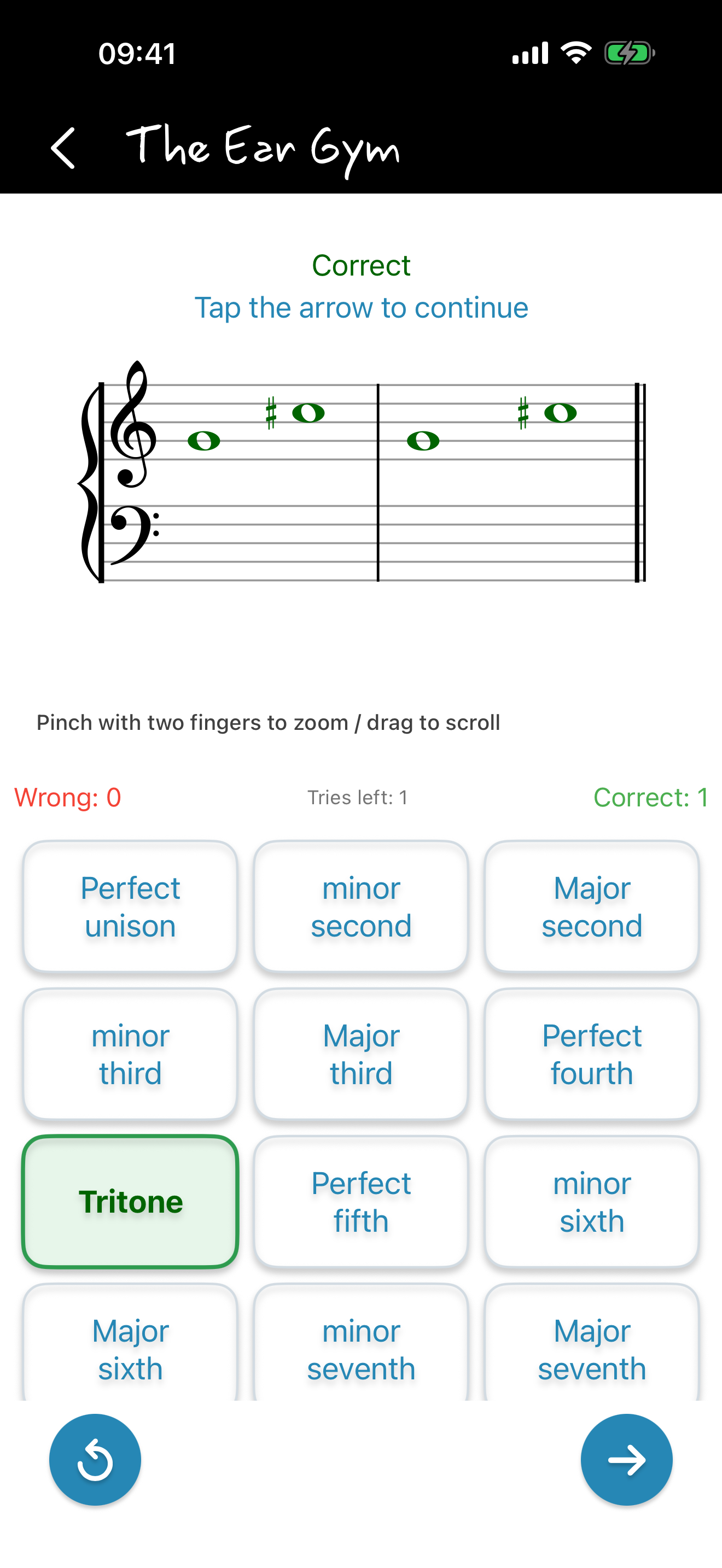 Interval identification exercise with staff notation and answer choices