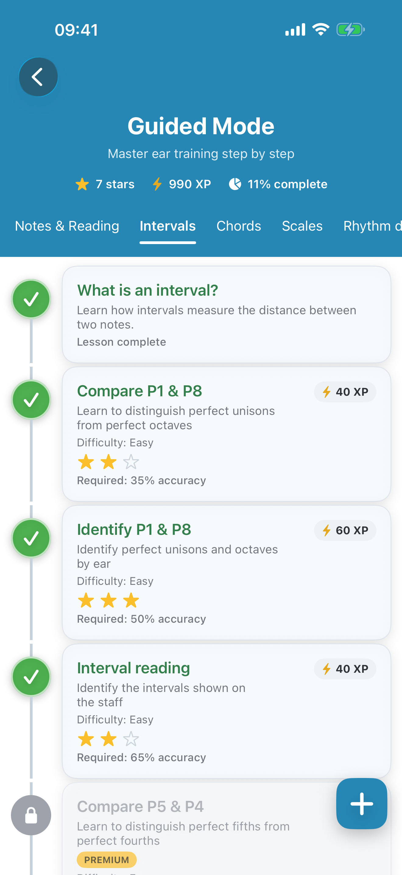 Guided Mode lesson path with progress, stars, and XP
