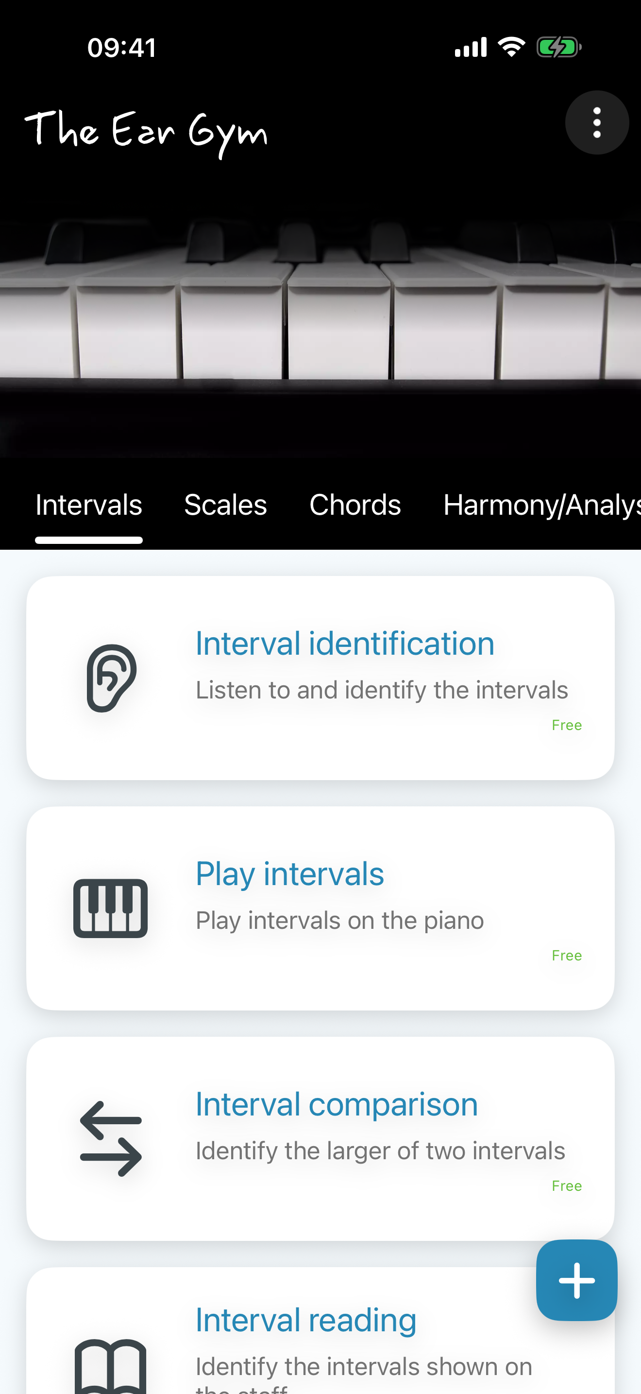 The Ear Gym home screen with interval training exercises